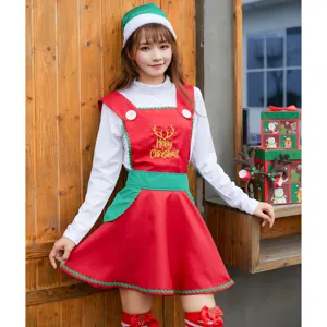 Detail view of the sweet Christmas cosplay costume, featuring a red skirt and elf hat.
