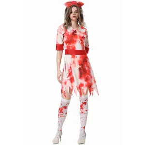 Halloween bloody nurse costume for women, scary zombie cosplay dress for party and role play.