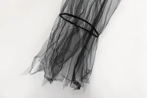 Black mesh sleeve detail, sheer tulle ruffle cuff accessory for cosplay costume party.