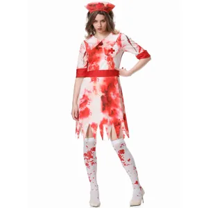 Halloween bloody nurse costume adult zombie roleplay dress with stockings and hat for party