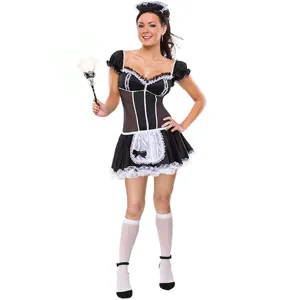 Sexy French Maid Cosplay Costume For Women Black White Maid Dress Roleplay Lingerie Set With Headpiece Apron For Halloween Party