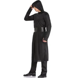 Men black hooded cosplay costume long robe Halloween warrior samurai stage performance outfit