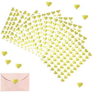 Gold Heart Hot Stamping Self Adhesive Stickers Envelope Sealing Journaling DIY Waterproof Decorative Label Stickers