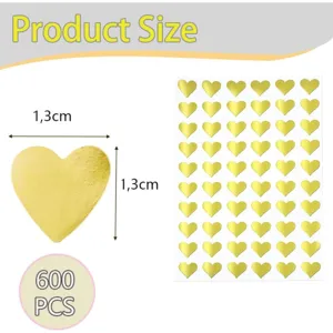 Gold heart stickers self-adhesive metallic foil heart labels for crafts and wedding envelopes