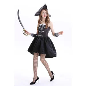 Halloween women pirate costume cosplay outfit sexy captain ship captain uniform dress.