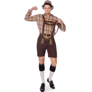 Costume uomo Oktoberfest festa della birra camicia a quadri pantaloncini bretelle cappello