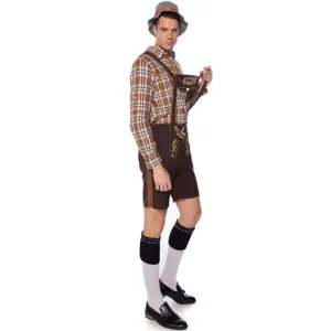 Dettaglio del costume bavarese tradizionale da uomo per l'Oktoberfest con camicia.