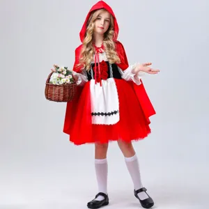 Παιδική στολή Κοκκινοσκουφίτσας για πάρτι Halloween, φόρεμα cosplay με κόκκινη κάπα.