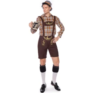 Costume uomo Oktoberfest lederhosen bavarese con camicia a quadri per festa della birra