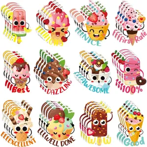 Cute cartoon ice cream sticker details featuring motivational English phrases for kids.