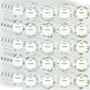 Étiquettes rondes imperméables pour pots autocollants botaniques avec champs de date et contenu.