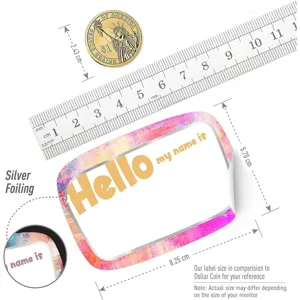 Gepersonaliseerd zelfklevend naamsticker met zilveren folie voor schoolbenodigdheden.