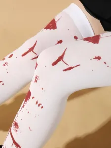 Halloween white over-the-knee socks with bloody print, perfect for cosplay and costume parties.