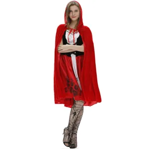 Red Riding Hood costume set, adult women cosplay dress with hooded cloak, perfect for parties.