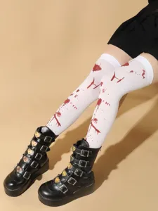 Halloween bloody over-the-knee socks white gothic cosplay stockings for women party
