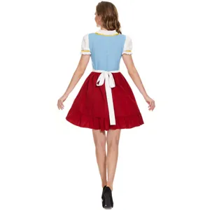 Rückansicht Details des traditionellen Oktoberfest Dirndl Kleides mit weißer Schürze.