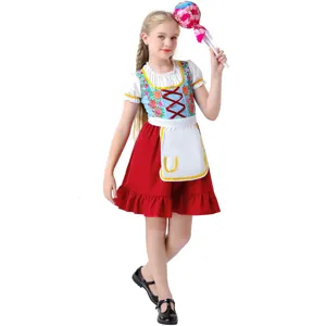 Deutsches Oktoberfest Kinder Dirndl Kostüm mit Bluse, Weste, Rock und Schürze für Party.