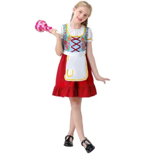 Traditionelles deutsches Oktoberfest Dirndl Kleid für Kinder mit Schürze und Blumenkorsett.