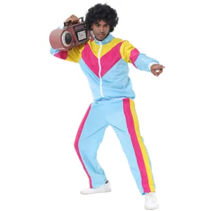 Men's 80s retro tracksuit costume, colorful vintage disco party outfit for music festivals M-XL