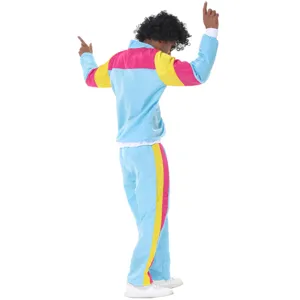 Mens 80s vintage disco tracksuit colorblock retro party music festival costume set.
