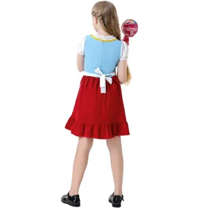Kinder Oktoberfest Dirndl Kleid blau rot bayrisch Maedchen Kostuem Party Festkleidung.