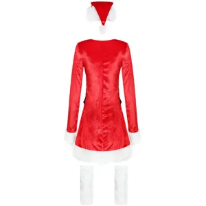 Sexy long sleeve Christmas dress costume set with hat and leg warmers for party stage.