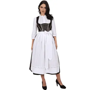 Traditional German Bavarian Dirndl dress detail, white blouse with delicate embroidery bodice.