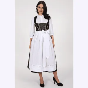Traditional German Oktoberfest Dirndl dress featuring a white blouse and elegant apron.