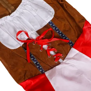 Detailed view of traditional Oktoberfest beer festival costume bodice with red lace-up design.