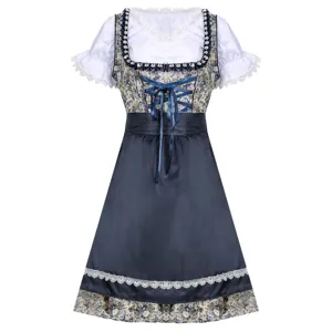 Traditional German Oktoberfest Dirndl dress with blue apron and blouse for women.