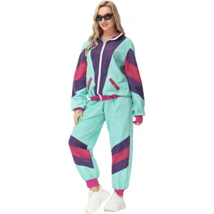 Ρετρό σετ αθλητικής φόρμας colorblock 80s 90s, εντυπωσιακό κοστούμι σκηνής για πάρτι.
