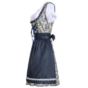 Traditional German Bavarian Oktoberfest Dirndl dress detail, blue apron and lace.