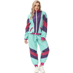 Ρετρό σετ φόρμας colorblock μπουφάν παντελόνι, vintage 80s φεστιβάλ πάρτι στολή