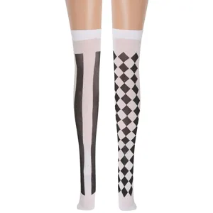Calze lunghe a righe e quadri per Halloween, collant da costume di carnevale per le donne