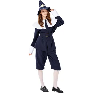 Damen Halloween Jäger Pilger Kostüm Set Tribal Krieger Bühnenoutfit Mit Oberteil Shorts Hut Und Gürtel Cosplay Party