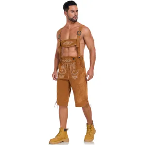 Men's traditional German Oktoberfest leather suspender shorts for stage performance.