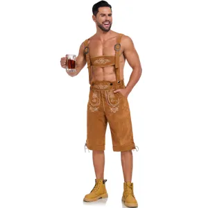 Men's Oktoberfest Lederhosen German traditional costume with suspenders for stage performance.