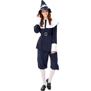 Halloween Pilger Kostum Cosplay Party Outfit fur Damen mit Hut und passender Kleidung.
