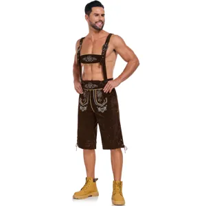 Men's German Oktoberfest costume lederhosen with traditional embroidery detail for party events.