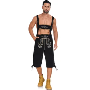 Men Oktoberfest German Lederhosen traditional costume suspender shorts party stage outfit