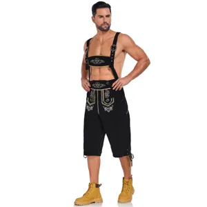 Men Oktoberfest Lederhosen German traditional costume short suspender pants stage outfit