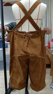 Men traditional German Oktoberfest suspender pants retro brown festival costume stage wear.