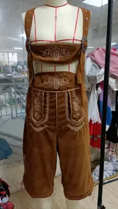 Men's traditional German Oktoberfest lederhosen shorts with detailed white embroidery.