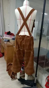 Men German Oktoberfest Lederhosen brown suspender trousers stage performance costume detail