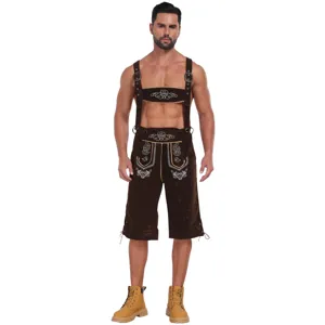 Men's Oktoberfest Lederhosen German beer festival costume suspender shorts outfit.