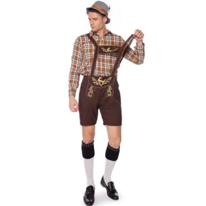 Costume tradizionale bavarese da uomo per Oktoberfest camicia a quadri festa birra.