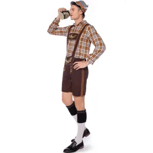 Dettagli del costume tradizionale tedesco da uomo per Oktoberfest con camicia a quadri.