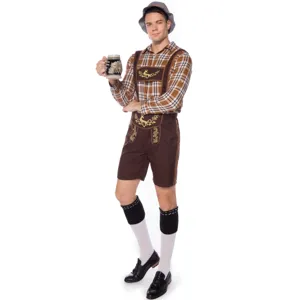 Vista dettagliata del costume tradizionale bavarese per festa della birra con lederhosen.