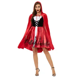 Plus size Halloween Little Red Riding Hood cosplay costume with hooded red cloak.