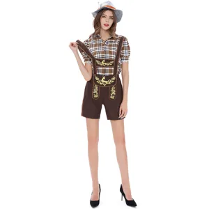 Costume tradizionale tedesco dell'Oktoberfest da donna camicia a quadri pantaloni